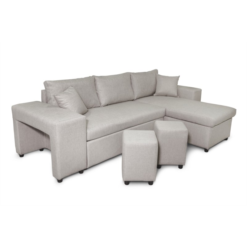 Corner sofa 3 places fabric pouf left shelf right ADRIEN (Natural) - image 55582