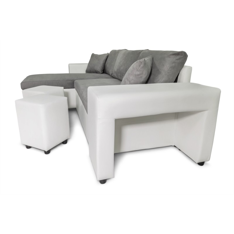 Corner sofa 3 places ottoman right shelf left FABIO (Grey, white) - image 55590