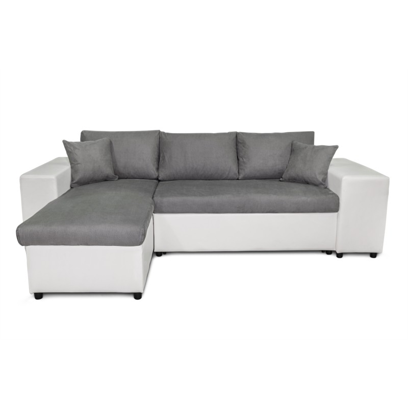 Corner sofa 3 places ottoman right shelf left FABIO (Grey, white) - image 55591