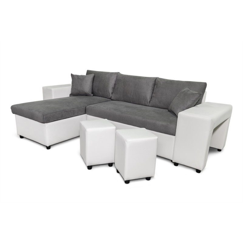 Corner sofa 3 places ottoman right shelf left FABIO (Grey, white) - image 55595