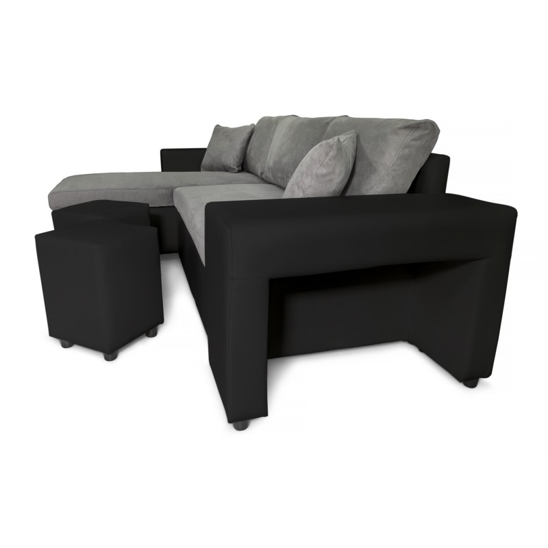 Corner sofa 3 places ottoman right shelf left FABIO (Grey, black) - image 55608