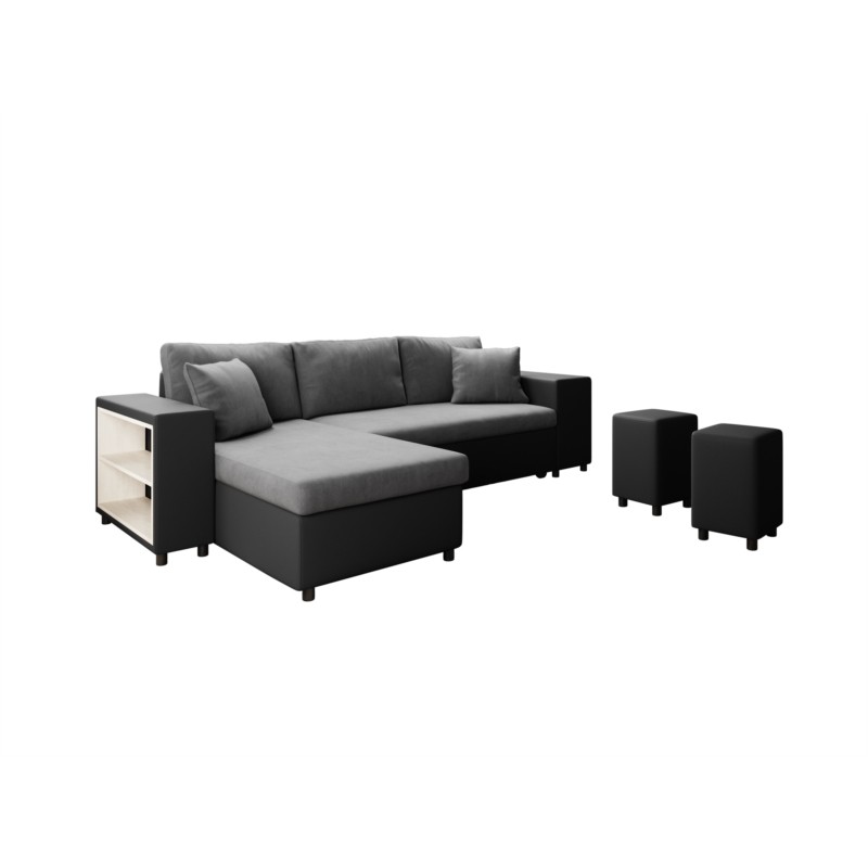 Corner sofa 3 places ottoman right shelf left FABIO (Grey, black) - image 55609