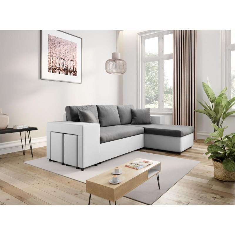 Corner sofa 3 places ottoman left shelf right FABIO (Grey, white) - image 55620