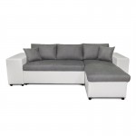 Corner sofa 3 places ottoman left shelf right FABIO (Grey, white)