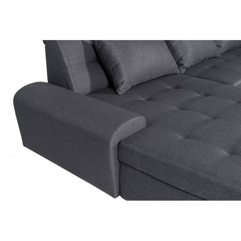 Convertible corner sofa 6 places fabric Right Angle WIDE (Dark Grey) - image 55742