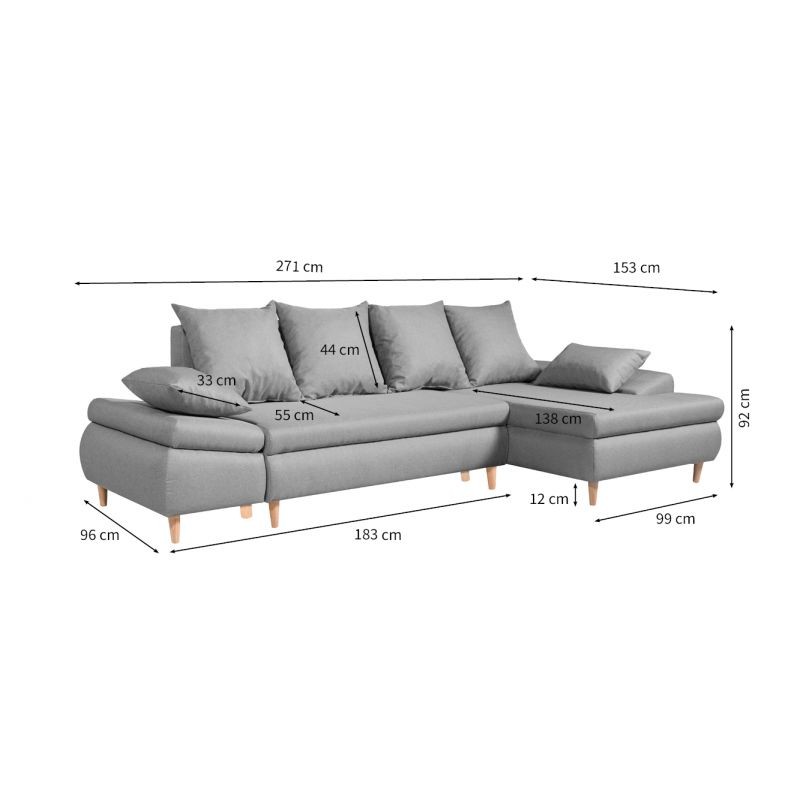 Convertible corner sofa 5 places fabric Right Angle CHAPUIS (Grey) - image 55760