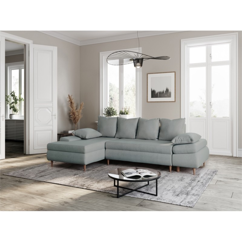 Convertible corner sofa 5 places fabric Left Corner CHAPUIS (Celadon Blue) - image 55805