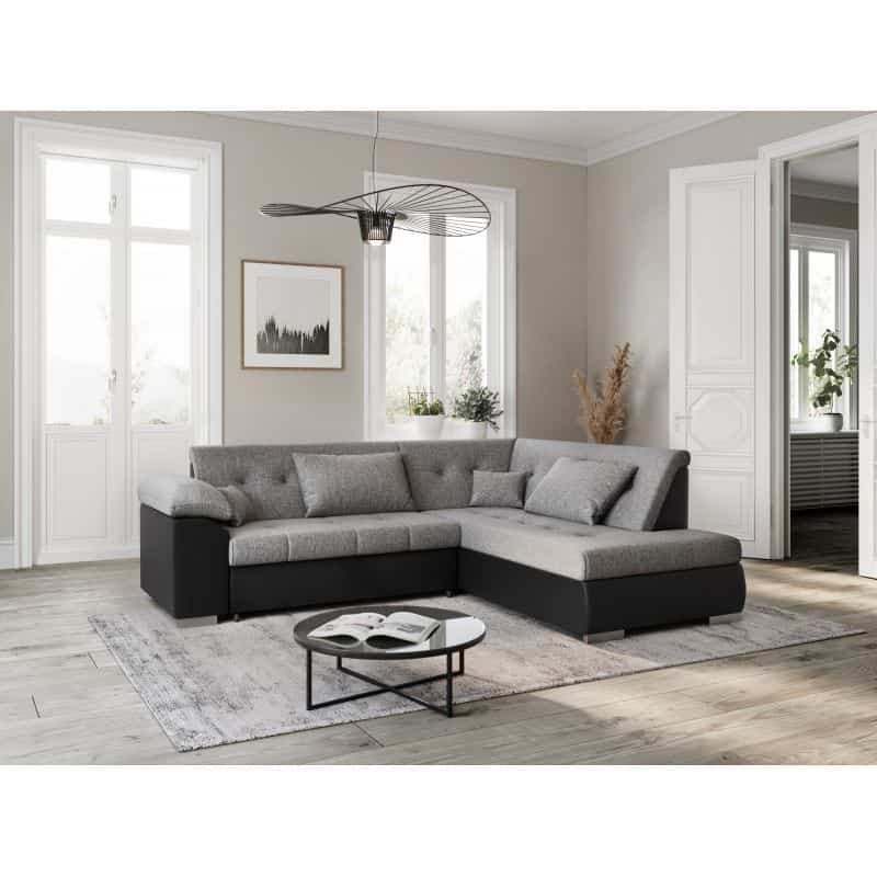 Convertible corner sofa 5 places fabric and imitation LINA (Grey, black) - image 55829