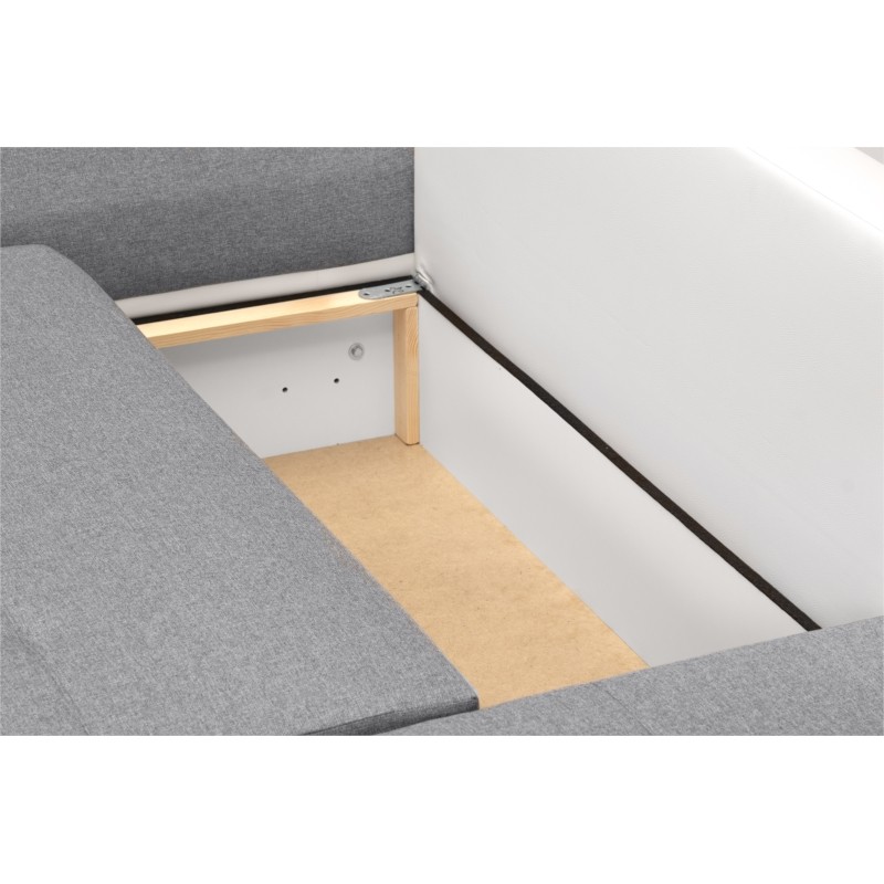 Convertible corner sofa 4 places fabric and imitation CATHIA (Grey, white) - image 55840