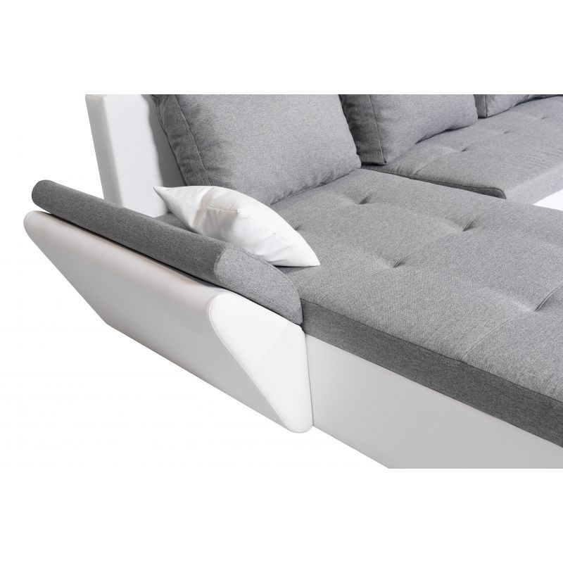 Convertible corner sofa 4 places fabric and imitation CATHIA (Grey, white) - image 55841