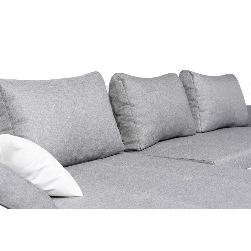 Convertible corner sofa 4 places fabric and imitation CATHIA (Grey, white) - image 55843