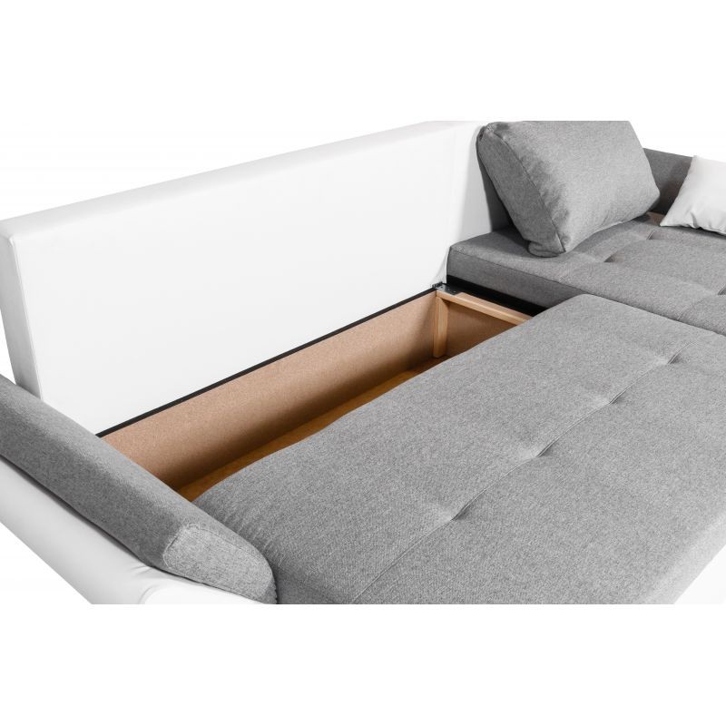 Convertible corner sofa 4 places fabric and imitation CATHIA (Grey, white) - image 55847