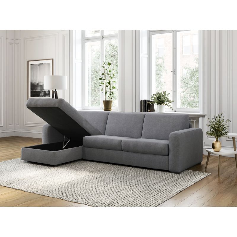 Convertible corner sofa 3 places fabric Left Angle LANDIN (Light grey) - image 55894