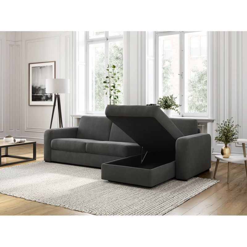 Convertible corner sofa 3 places fabric Right Angle LANDIN (Dark grey) - image 55902