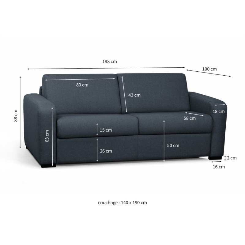 Sofa bed 3 places fabric Mattress 160 cm LANDIN (Dark blue) - image 55940