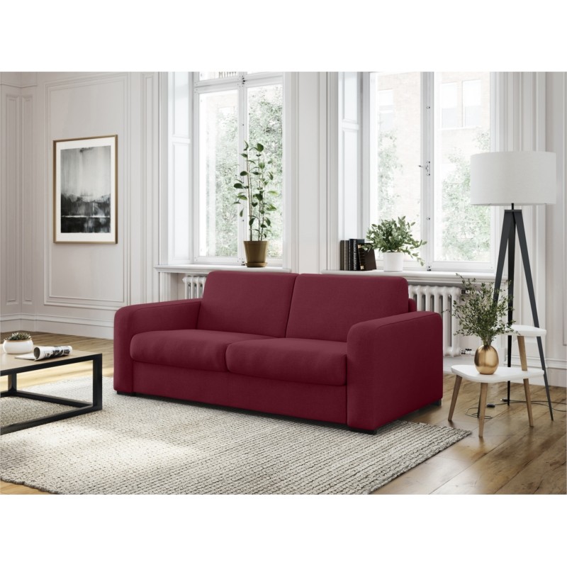  Sofa bed 3 places fabric Mattress 160 cm LANDIN (Bordeaux) - image 55943