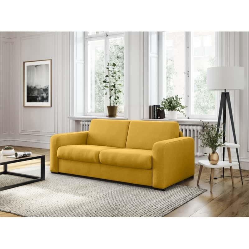  Sofa bed 3 places fabric Mattress 160 cm LANDIN (Yellow) - image 55977