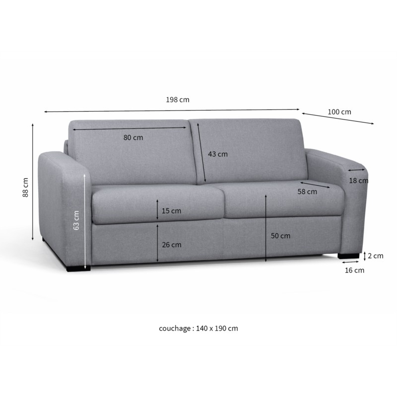 Sofa bed 3 places fabric Mattress 140 cm LANDIN (Light grey) - image 56022