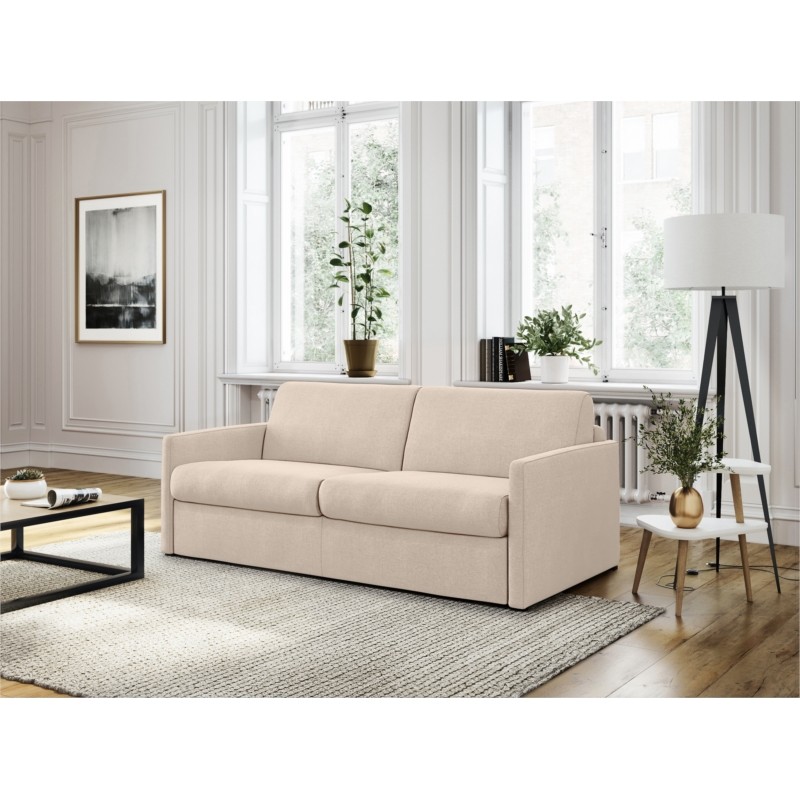 Sofa bed 3 places fabric CANDY Mattress 140cm (Beige) - image 56125