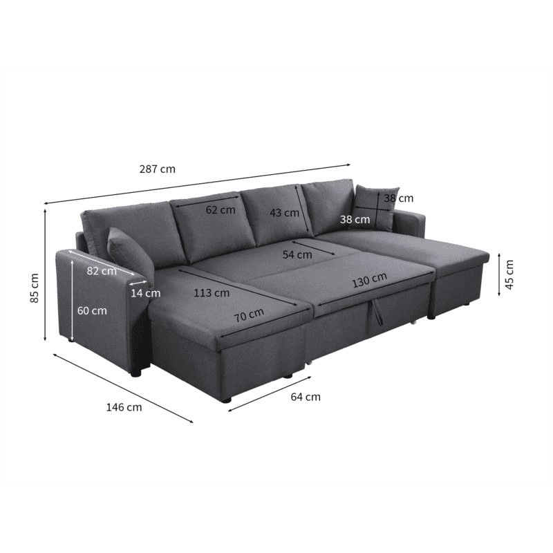 6-seater convertible corner sofa RAPHY fabric (Dark grey) - image 56206