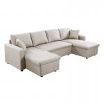 Convertible corner sofa 6 places raphy fabric (Beige)