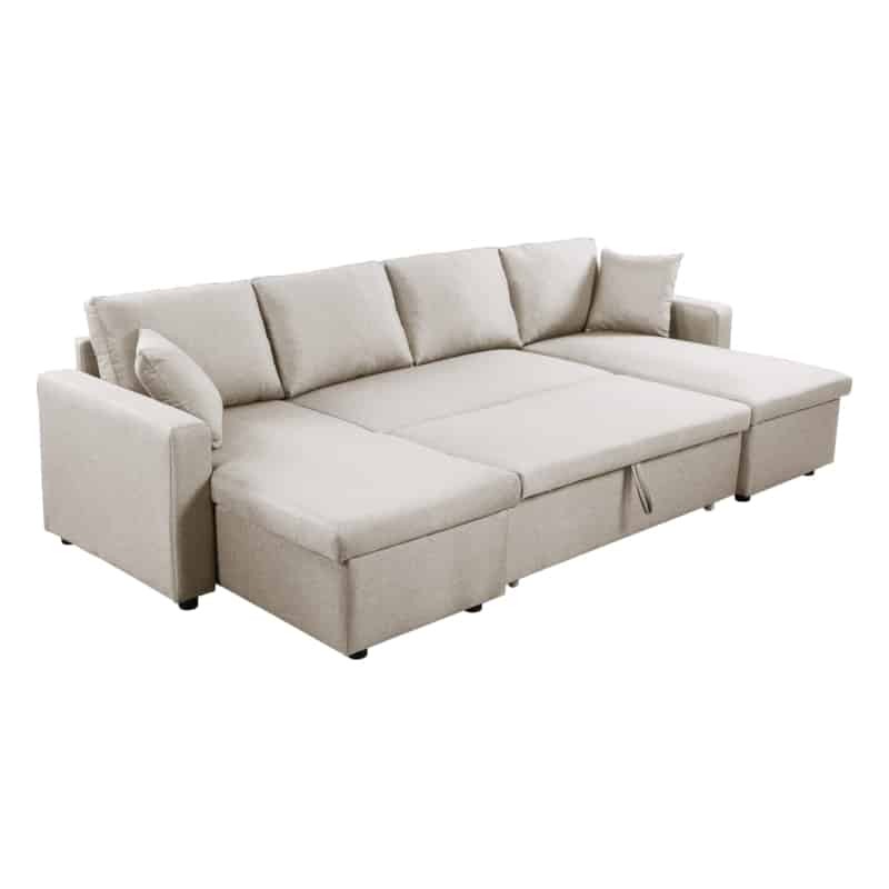 Convertible corner sofa 6 places raphy fabric (Beige) - image 56218