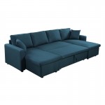 Convertible corner sofa 6 places RAPHY fabric (Petroleum blue)