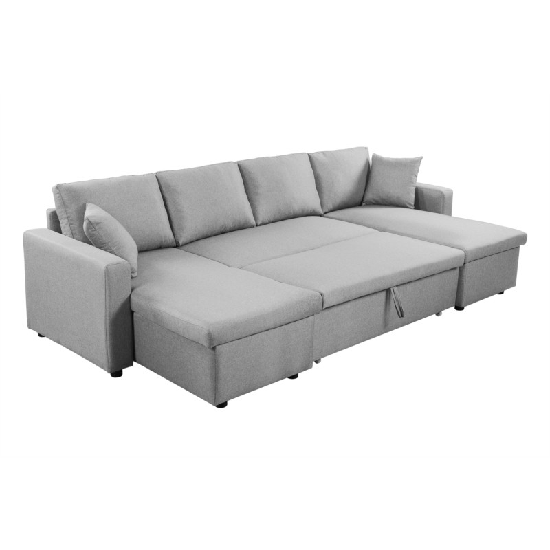 Convertible corner sofa 6 places RAPHY fabric (Light grey) - image 56232