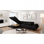 Convertible corner sofa 5 places imitation Left Corner RIO (Black)