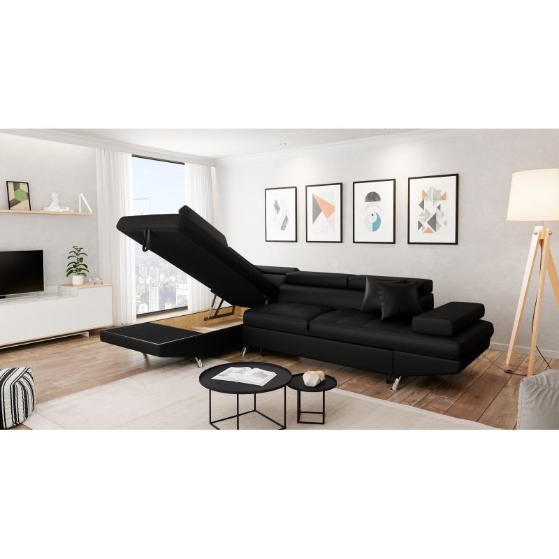 Convertible corner sofa 5 places imitation Left Corner RIO (Black) - image 56238
