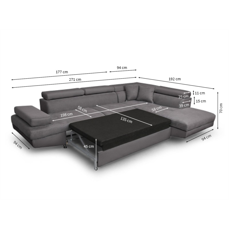 Convertible corner sofa 5 places imitation Left Corner RIO (Black) - image 56242