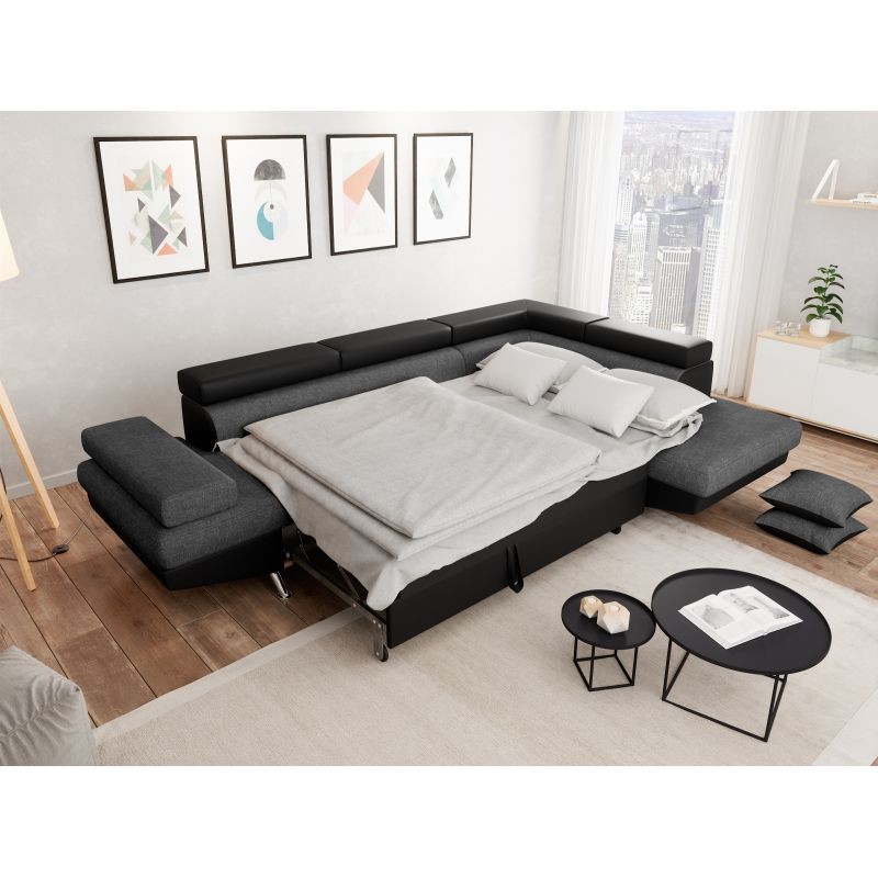 Convertible corner sofa 5 places imitation Right Angle RIO (Grey, black) - image 56283