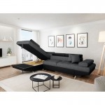 Convertible corner sofa 5 places imitation Left Angle RIO (Grey, black)