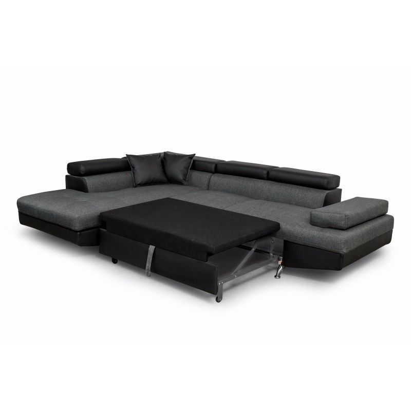 Convertible corner sofa 5 places imitation Left Angle RIO (Grey, black) - image 56294