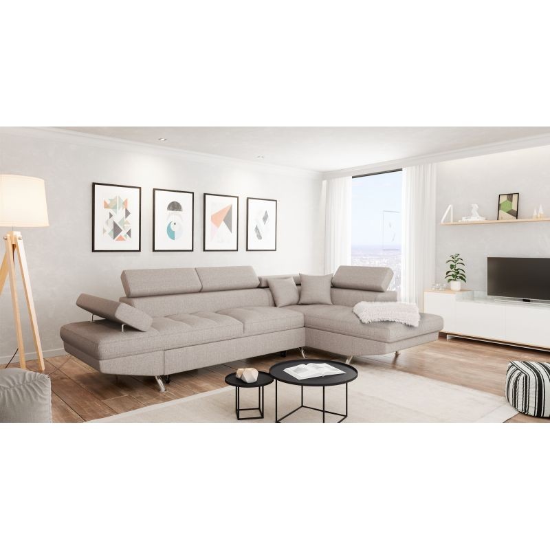 Convertible corner sofa 5 places fabric Right Angle RIO (Beige) - image 56340