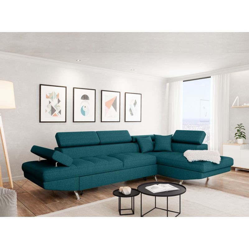 Convertible corner sofa 5 places fabric Right Angle RIO (Duck Blue) - image 56380