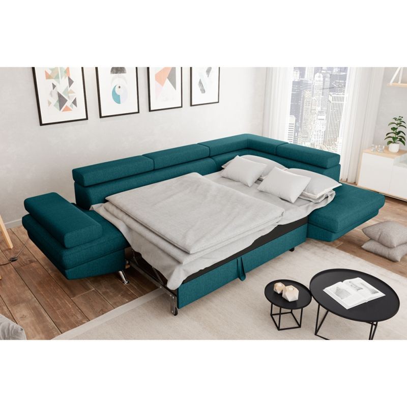 Convertible corner sofa 5 places fabric Right Angle RIO (Duck Blue) - image 56381