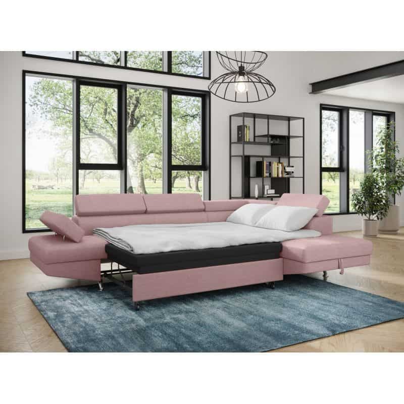 Convertible corner sofa 5 places fabric Right Angle RIO (Old pink) - image 56472
