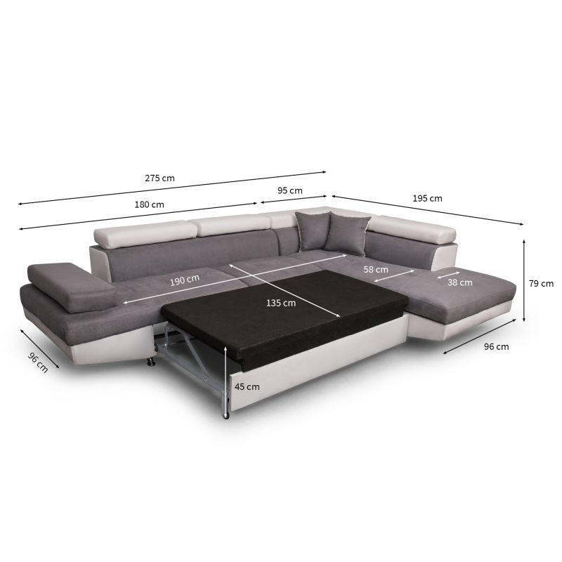 Convertible corner sofa 5 places microfiber and imitation Right Angle RIO (Grey, white) - image 56505