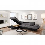 Convertible corner sofa 5 places microfiber and imitation Left Angle RIO (Grey, black)