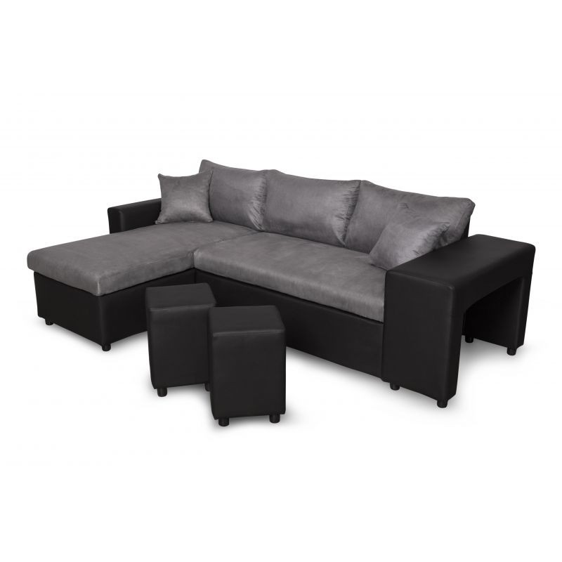 Corner sofa convertible microfiber and imitation Niche right BENTO (Grey, black) - image 56558