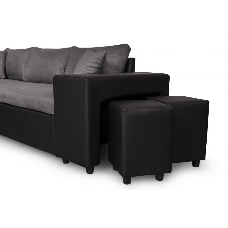 Corner sofa convertible microfiber and imitation Niche right BENTO (Grey, black) - image 56560
