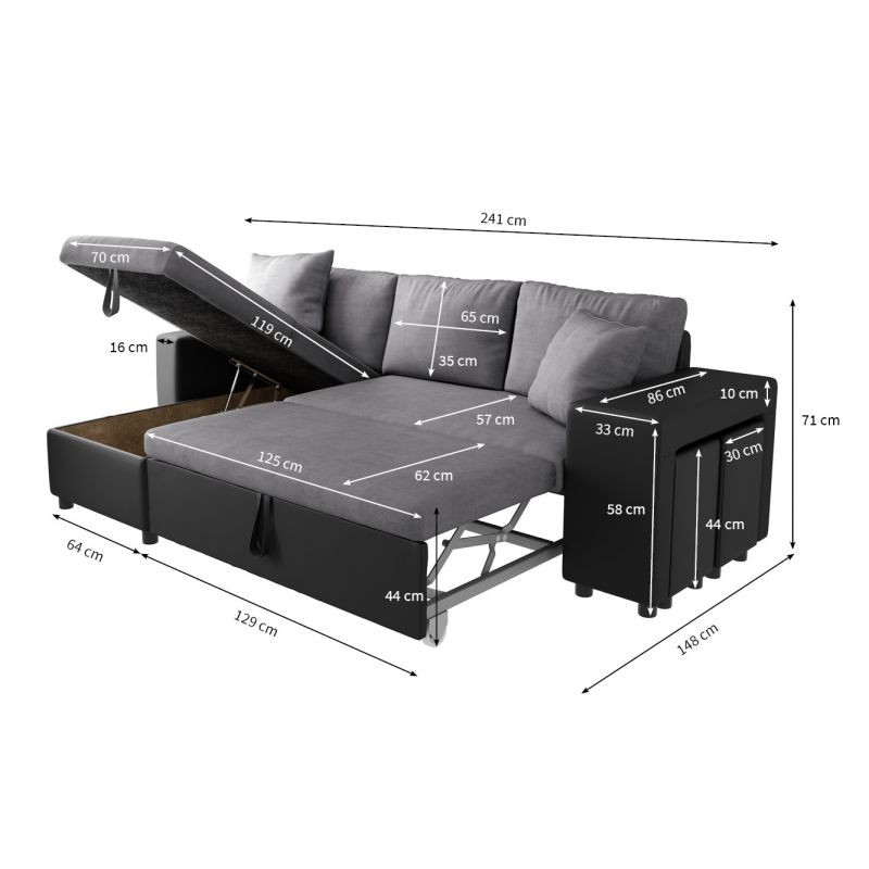 Corner sofa convertible microfiber and imitation Niche right BENTO (Grey, black) - image 56566