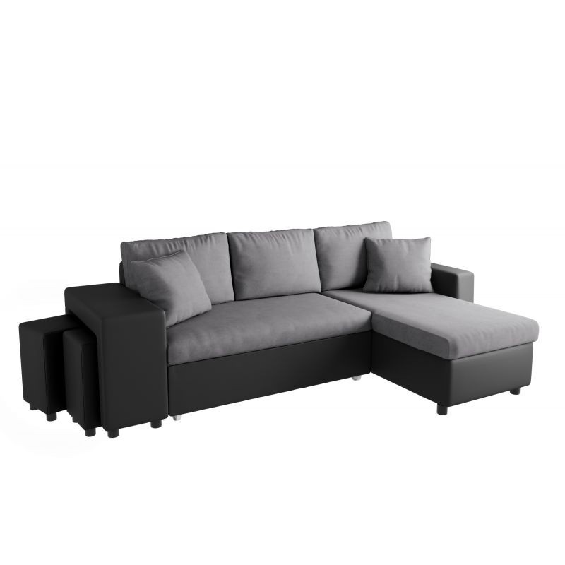 Canapé d'angle convertible microfibre et simili Niche à Gauche BENTO (Gris, noir) - image 56570