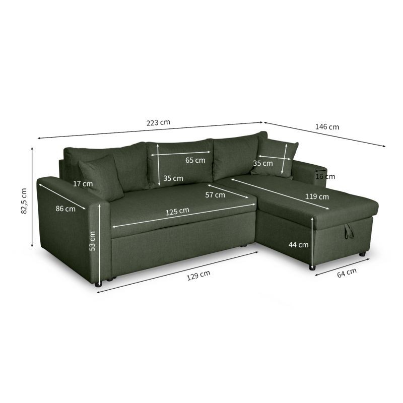 Convertible corner sofa 3 places fabric AMARO (Dark green) - image 56712