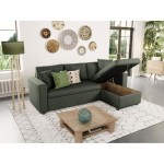 Convertible corner sofa 3 places fabric AMARO (Dark green)