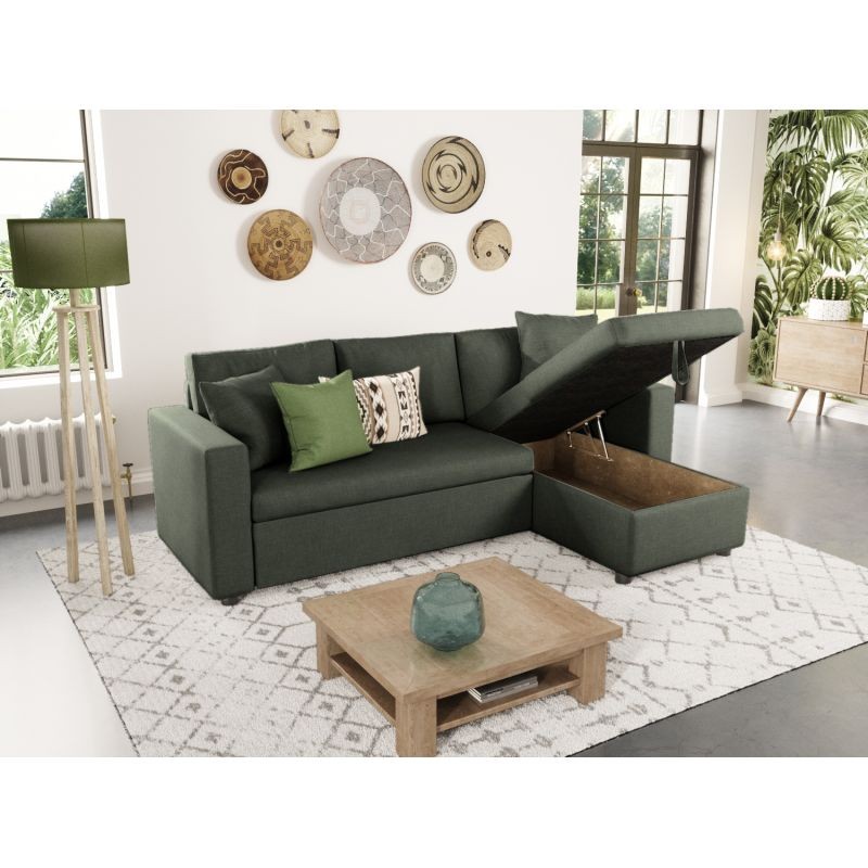 Convertible corner sofa 3 places fabric AMARO (Dark green) - image 56713