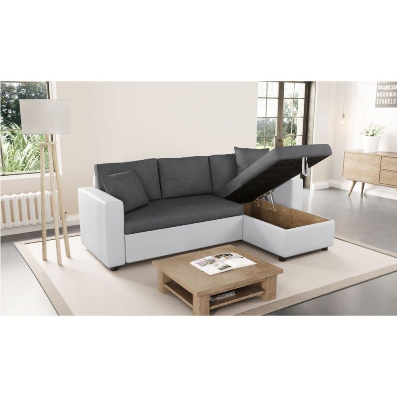 3-seater convertible corner sofa imitation and microfiber AMARO (Grey, white) - image 56718