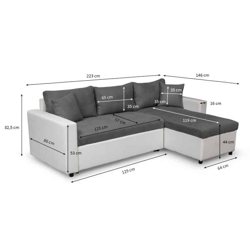 3-seater convertible corner sofa imitation and microfiber AMARO (Grey, white) - image 56720