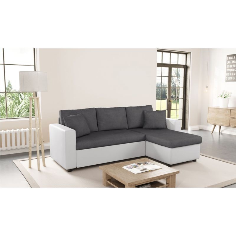 3-seater convertible corner sofa imitation and microfiber AMARO (Grey, white) - image 56725